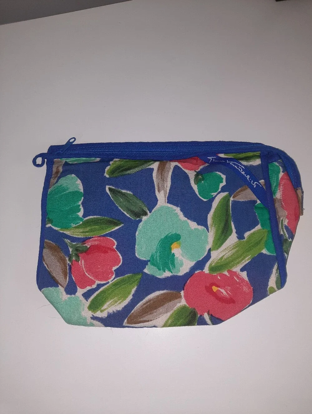 Vintage Gloria Vanderbilt Floral Blue Canvas Cosmetic Pouch